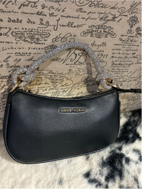 Anne Klein Handbags - Women's Anne Klein Black Shoulder Bag with Rhinestone Handle, One Size